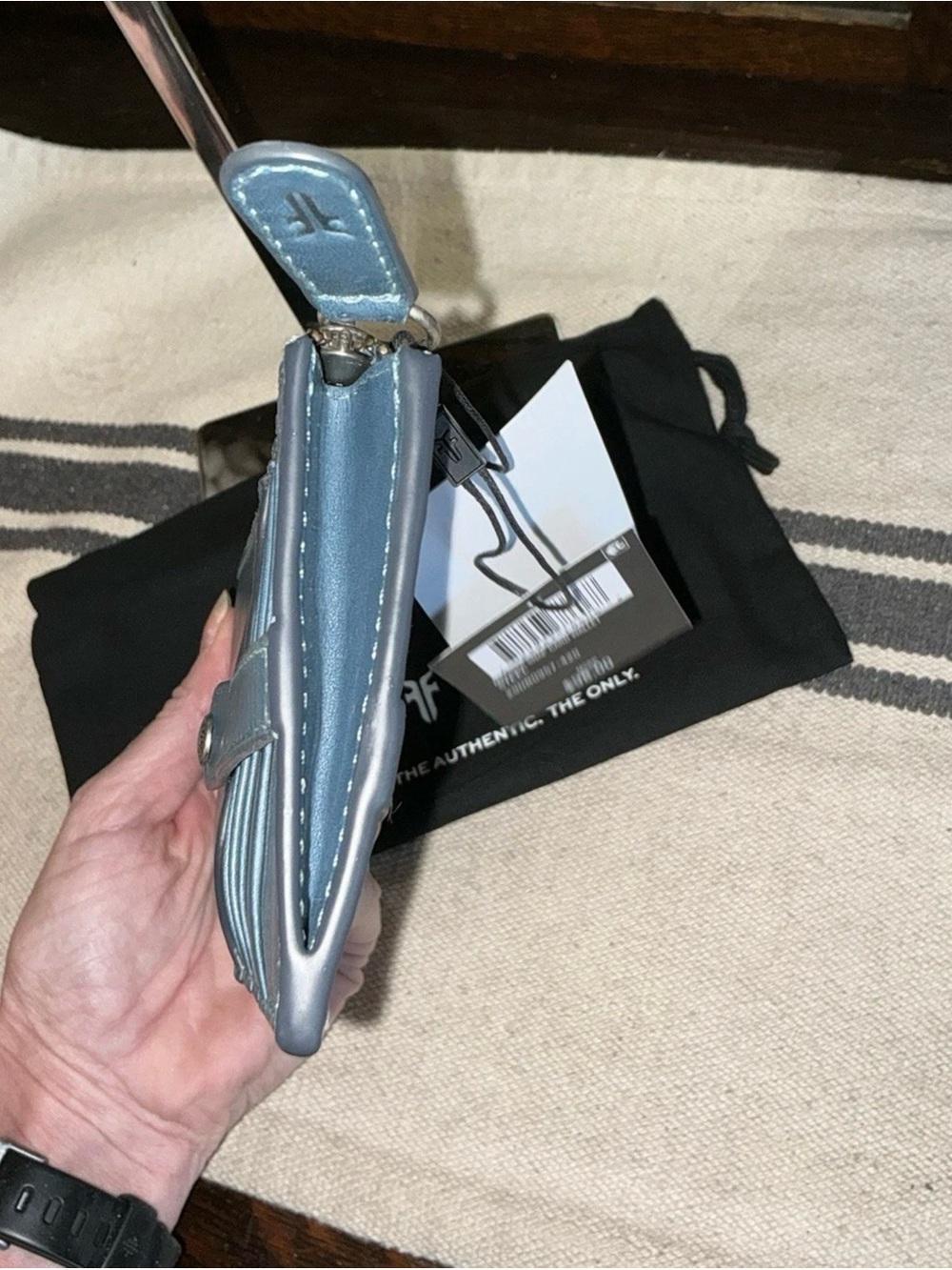 NWT Frye Melissa Leather Snap Card Wallet Steel Blue Retail $98 - Picture 7 of 16